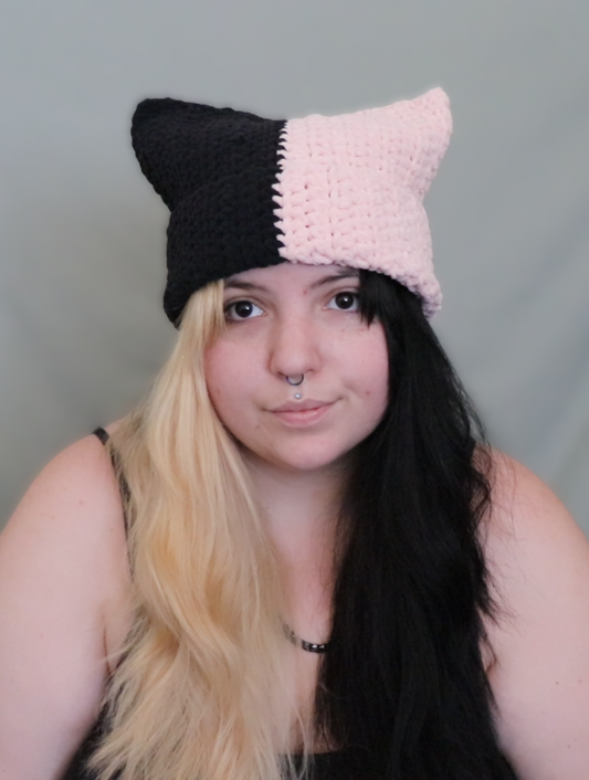 Pink & Black Cat Beanie